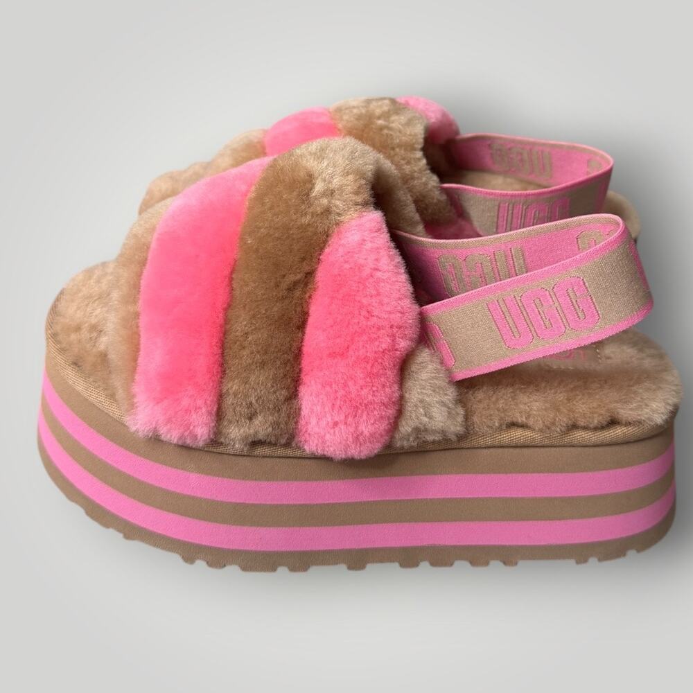UGG Disco Stripe Slide Chestnut/ PinkRose Combo sz 7
